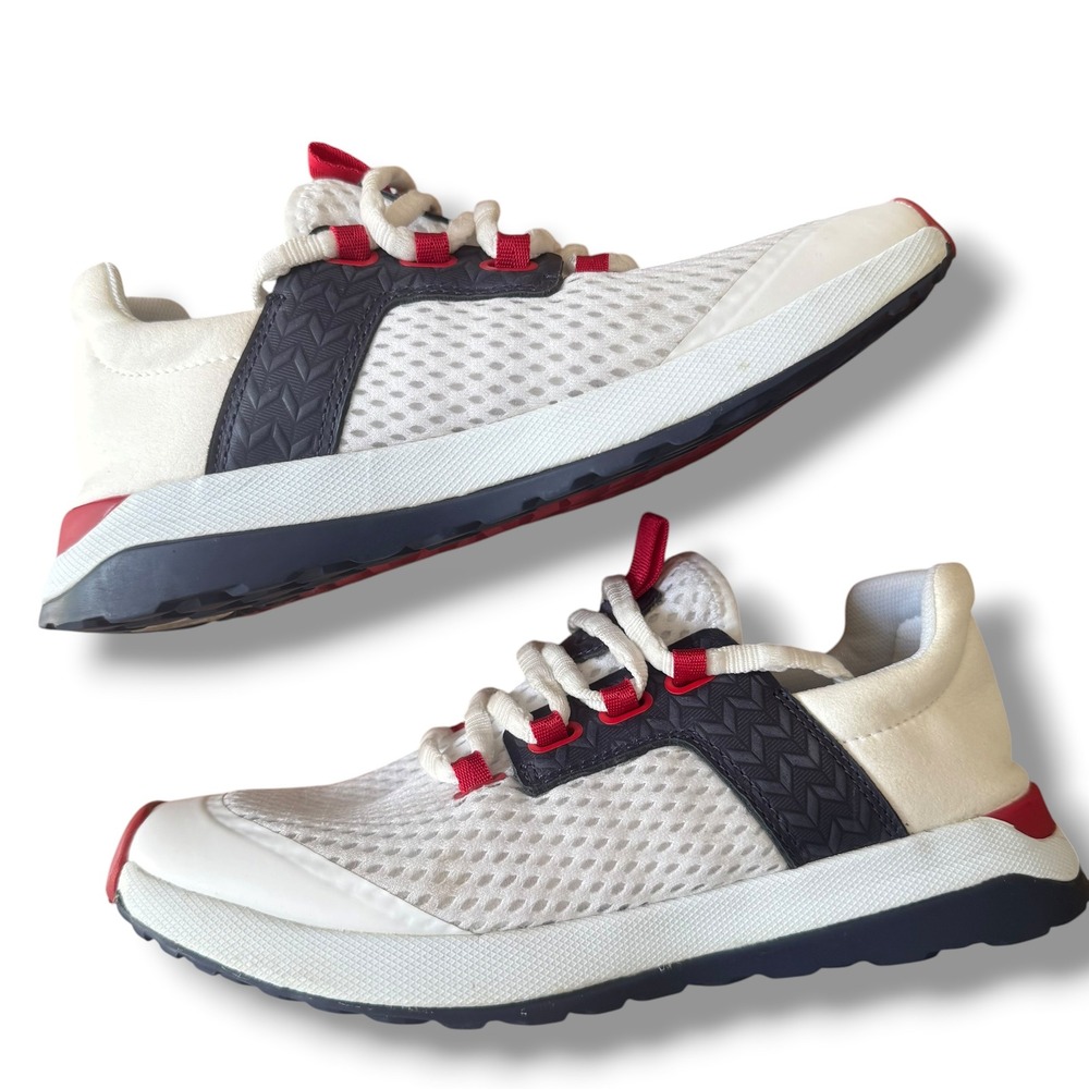 OluKai Wailuku Mesh Sneakers‎ Womens 6.5 White Red Leather Textile 20478-4R54